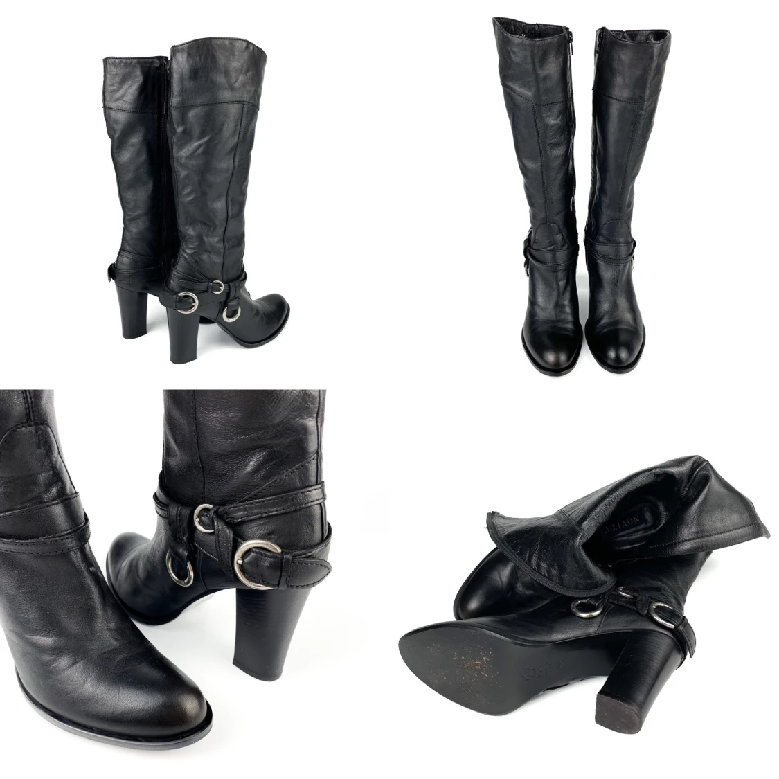 Vintage Y2K 90s 00s NOVITA real leather chunky high heels knee high boots in black size 38 - 91