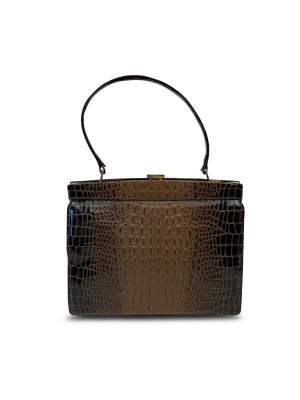 50's Crocodile Leather Handbag  -Brown Crocodile Leather -Excellent Condition -One Size  Measurements -Width: 27cm -Depth: 7cm -Height: 21cm