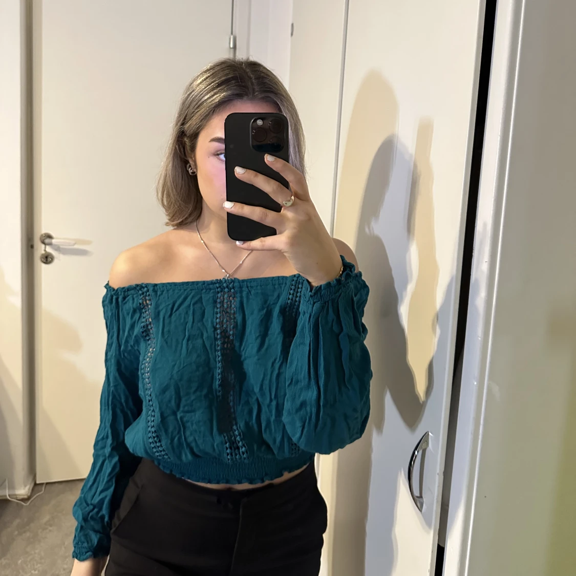 Blå off shoulder topp 