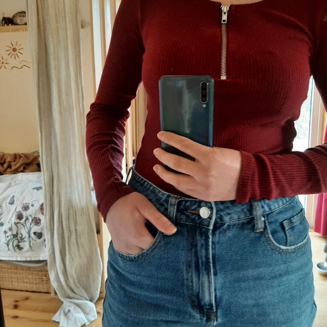 Långärmad röd tröja - 90