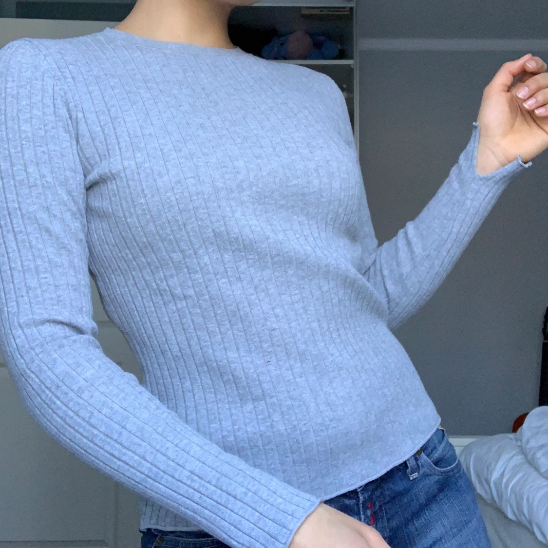 Crocker Grå ribbad tröja