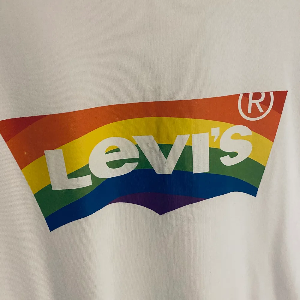 Levis T-shirt med tryck i regnbågsfärger. Storlek s/m för män och storlek large för tjejer. Felfri. . T-shirts.