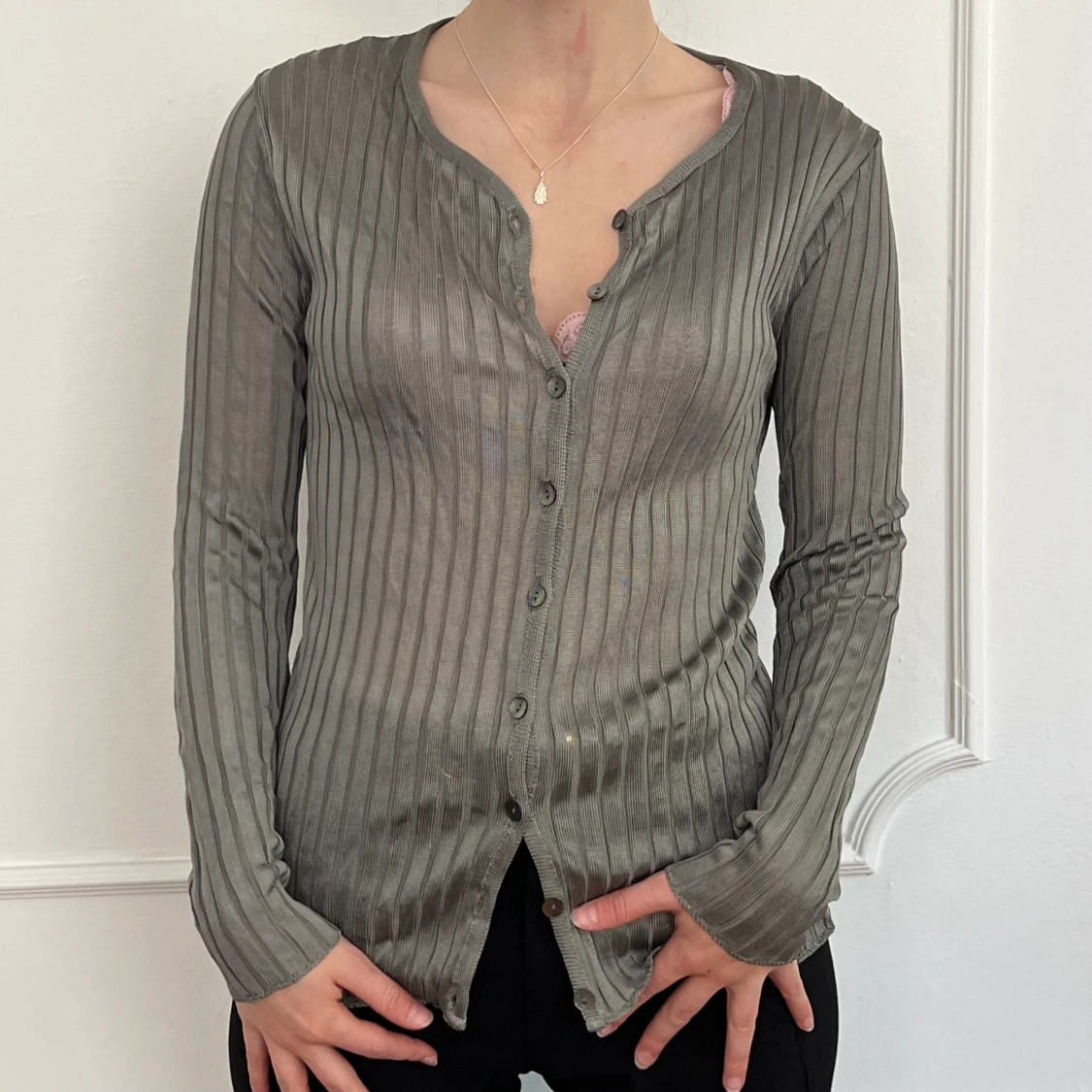 y2k grå silky cardigan