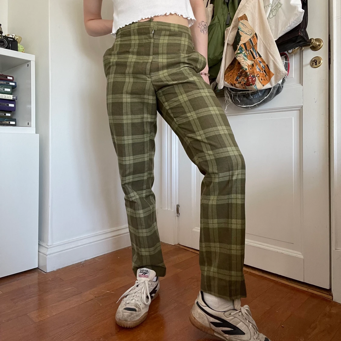 Gröna plaid byxor vintage 90s rutiga 
