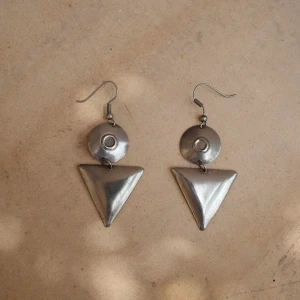 Vintage Silver Pendant Earrings - Vintage Sterling Silver Earrings Geometric Details Made in Chile 