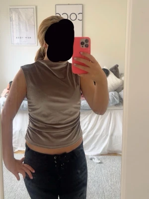 Grå ärmlös polotopp i sammet - Säljer en grå ärmlös polotopp i mjuk sammet. Toppen har en hög hals och sitter snyggt i midjan. Säljer pga den är lite för liten. Kom gärna med prisförslag!💕