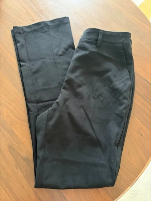 Svarta klassiska kostymbyxor - Snygga svarta kostymbyxor med något utsvängda ben och pressveck. Byxorna har hällor för skärp. Perfekta för en clean och stilren look. Djur finns i hemmet!