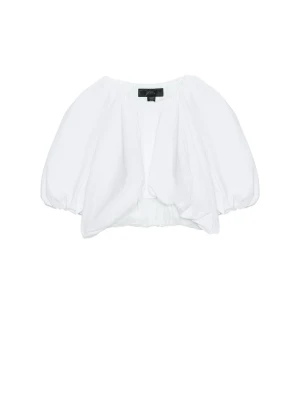 Vit croppad blus med puffärmar - Säljer en vit croppad ballong blus från Zara, är i storlek L men passar lika bra som m eller s pga den lösa passformen💕💕 skicka gärna prisförslag!!