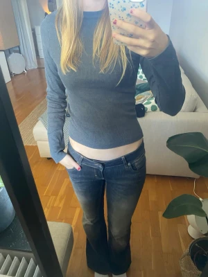 Mörkgrå ribbad långärmad topp - Grå topp i storlek S från BikBok. Figursydd och ribbad. Använd men i bra skick. 💞