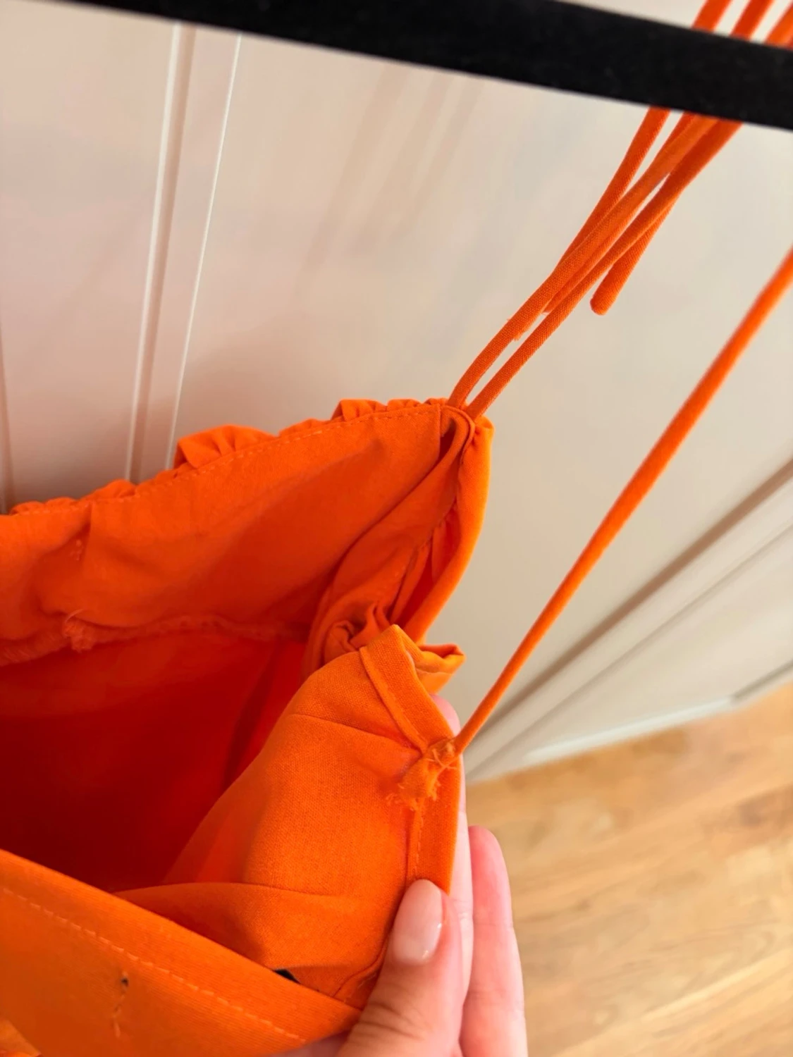 Orange kort klänning med knytband - 4