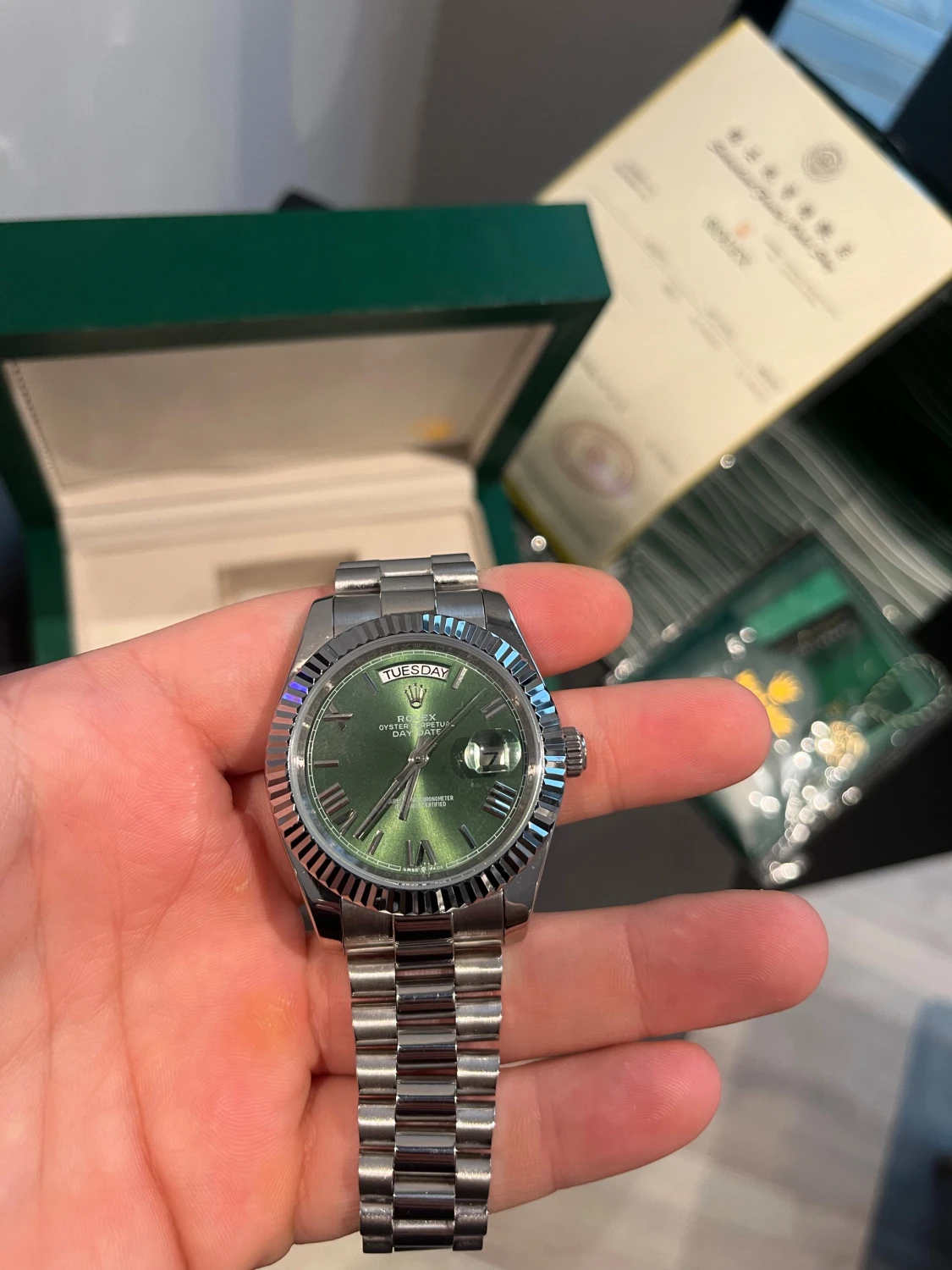 Rolex Day-Date grön urtavla stål - 4