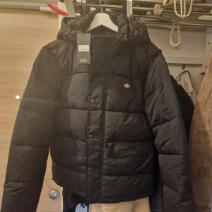 Svart pufferjacka från Dickies S - Säljer en svart pufferjacka från Dickies, modell Glacier View Puffer. Jackan har huva med snörning, två stora fickor framtill och stängs med både dragkedja och knappar. Perfekt för kalla dagar och har en clean, boxig look. Storleken S men passar mig som är mer M i storleken. 