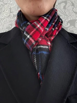 Burberry Scarf (ÄKTA) - Snygg halsduk från Burberry i klassiskt rutig design med röda, svarta, blå och vita toner. Mjuk och varm, perfekt att vira runt halsen. Fransar i ändarna ger en sotifistikerad vibe. Helt perfekt halsduk i juletiderna!   ✅ Skick: 8,5/10 🧵Material: Fin ull 🎨 Färg: flerfärgad, primärt röd (svart, blå vit) ✨Väldigt skön, tidlös och snygg scarf med fint och välbehandlat material   ‼️Skickas samma dag eller dagen efter köpet genomförs‼️
