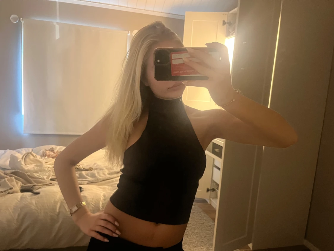 Brun croppad halterneck linnetopp - 1