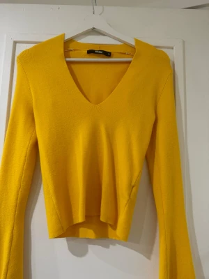 Gul v-ringad topp från Bik Bok - Snygg gul topp från Bik Bok med v-ringning och långa utsvängda armar. Modellen har en figurnära passform som framhäver bröst och midja. Perfekt för dig som vill ha en färgklick i garderoben. Tyvärr kommit till användning bara en gång💗den är i senapsgul färg❣️