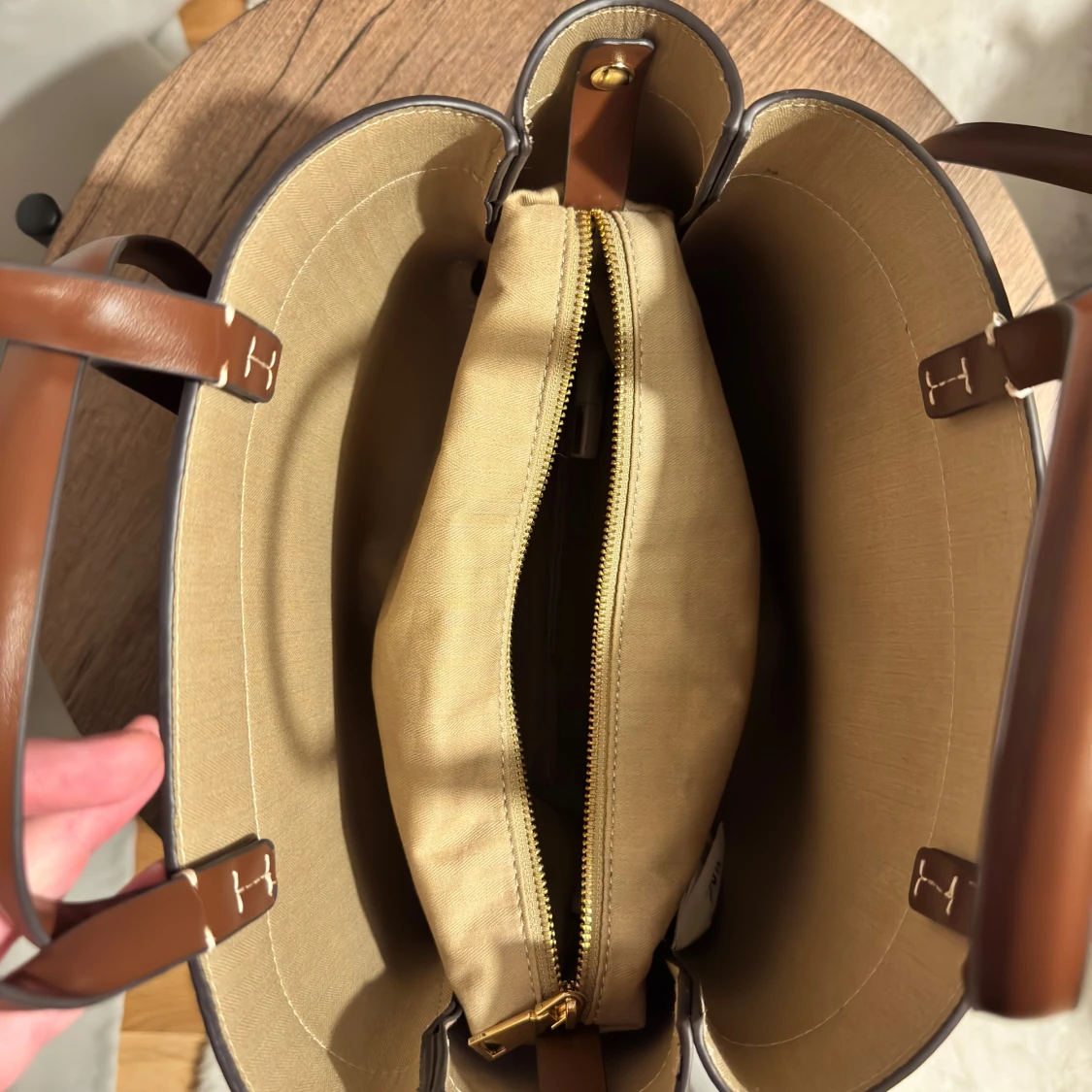 Zara tote bag axelremsväska handväska brun - 2