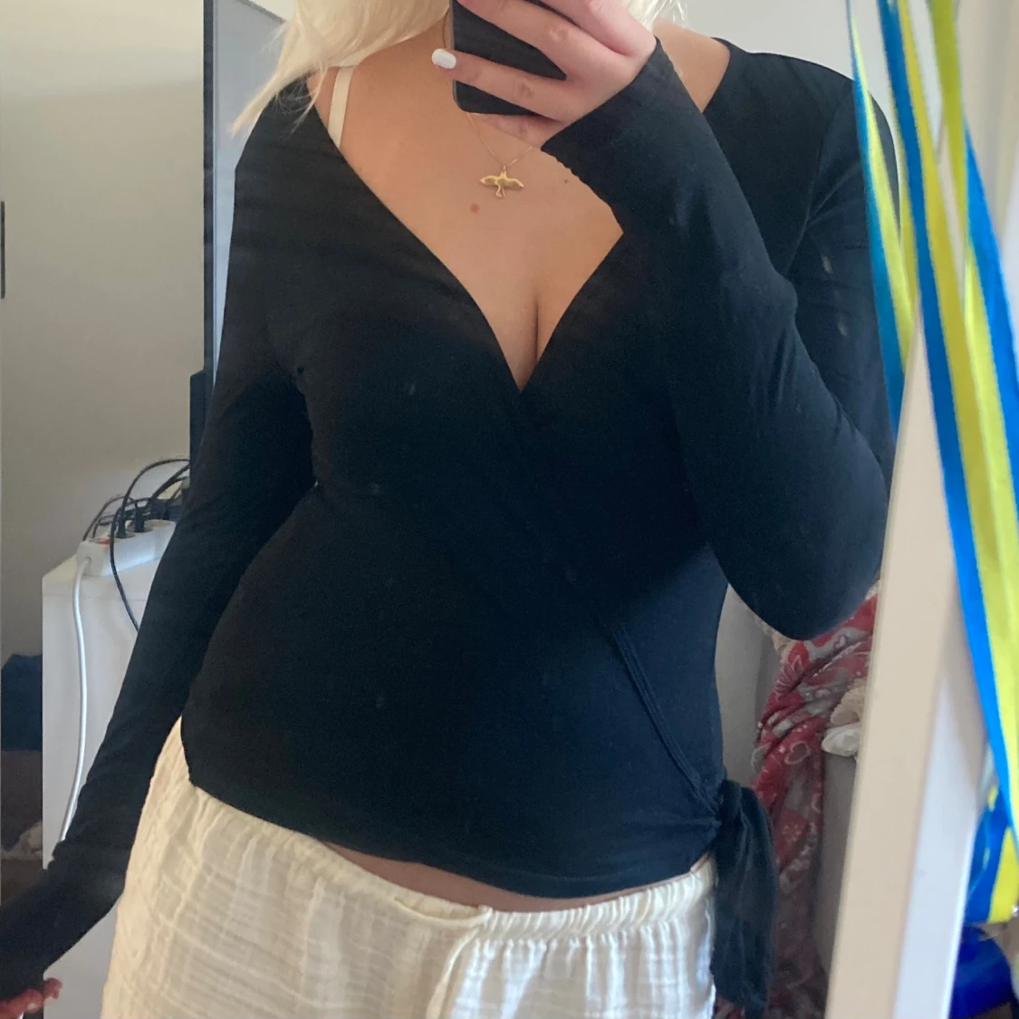 Omlottopp i grått och svart med knyt - 1