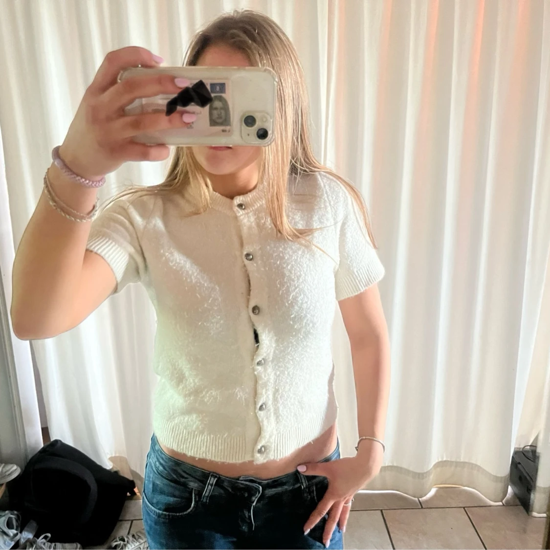 Vit stickad kortärmad topp Gina Tricot - 1