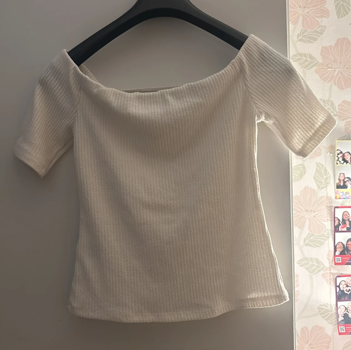 Vit ribbad offshoulder topp - 1