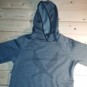 Mörkgrå hoodie med tryck - Säljer en mörkgrå hoodie med stort diskret tryck framtill. Tröjan har långa ärmar och en rymlig huva. Perfekt för dig som gillar en enkel och stilren look. Materialet känns mjukt och bekvämt mot huden.