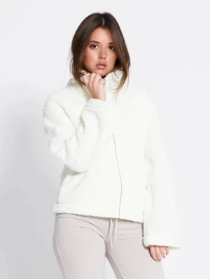 Vit teddyjacka med dragkedja - Mysig vit teddyjacka med hög krage och dragkedja framtill. Jackan är nästan helt oanvänd och köptes i mars 2025. Nypris 300kr❤️