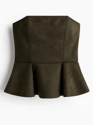 Peplumtopp i bandeau-stil - Olivgrön axelbandslös peplumtopp i ett mockaliknande material🩷nyskick