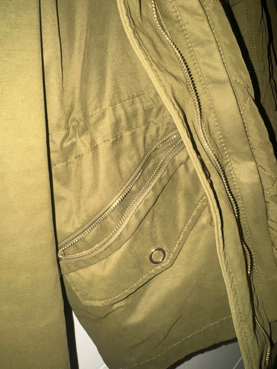 Olivgrön parkas med fuskpäls - 3