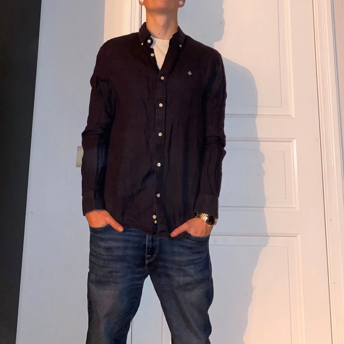 Mörkblå linneskjorta från Morris