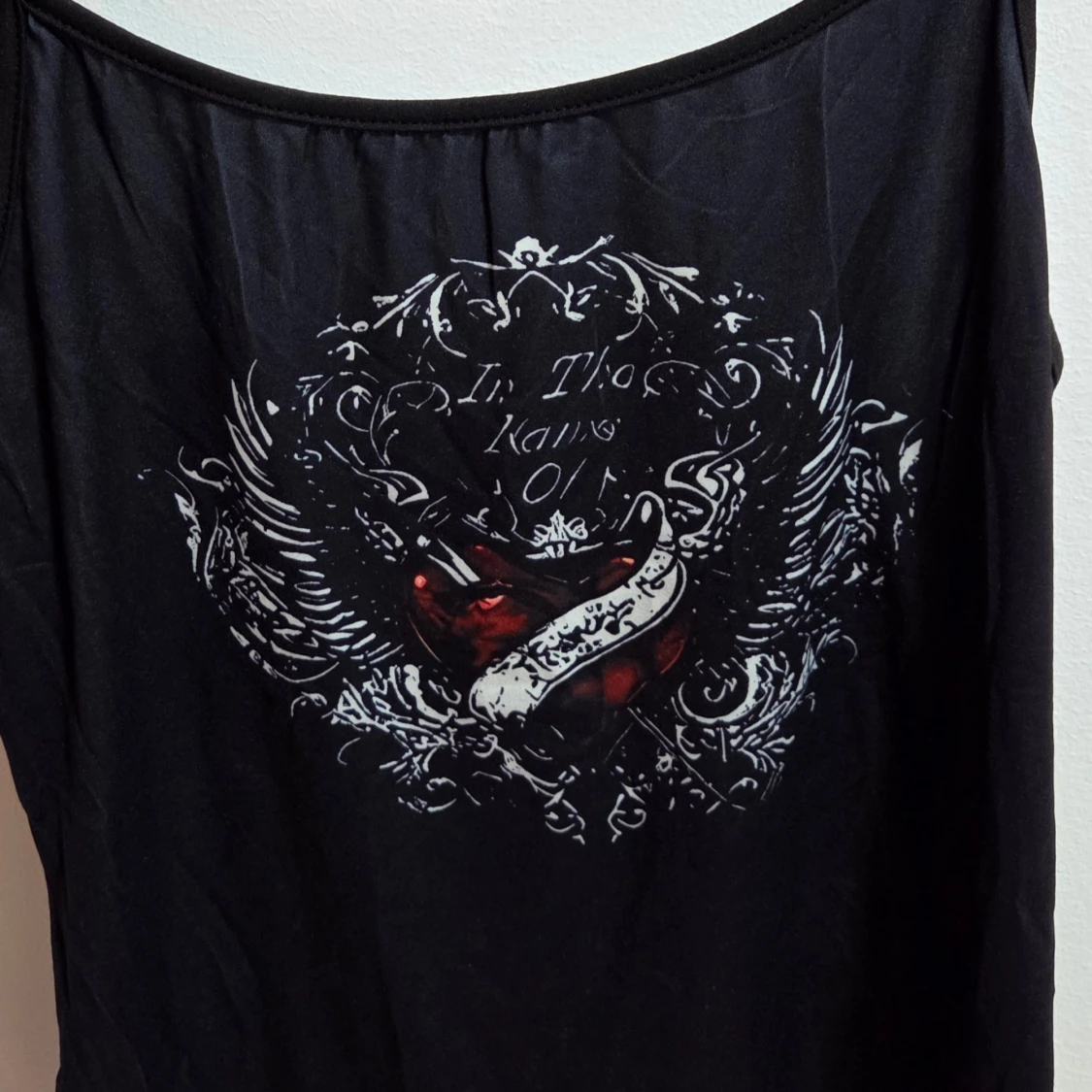 Svart linne med tryck och tunna band, Stl M - 4