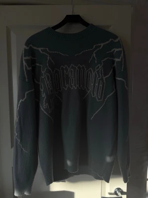 Grå stickad tröja FSBN Paranoid  - Säljer en grå/blå stickad tröja från FSBN. Med blixtmönster och texten 'Paranoid' framtill. L men passar även M. 