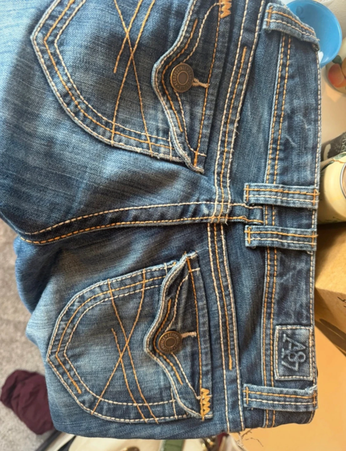 Blå bootcut jeans med låg midja - 6