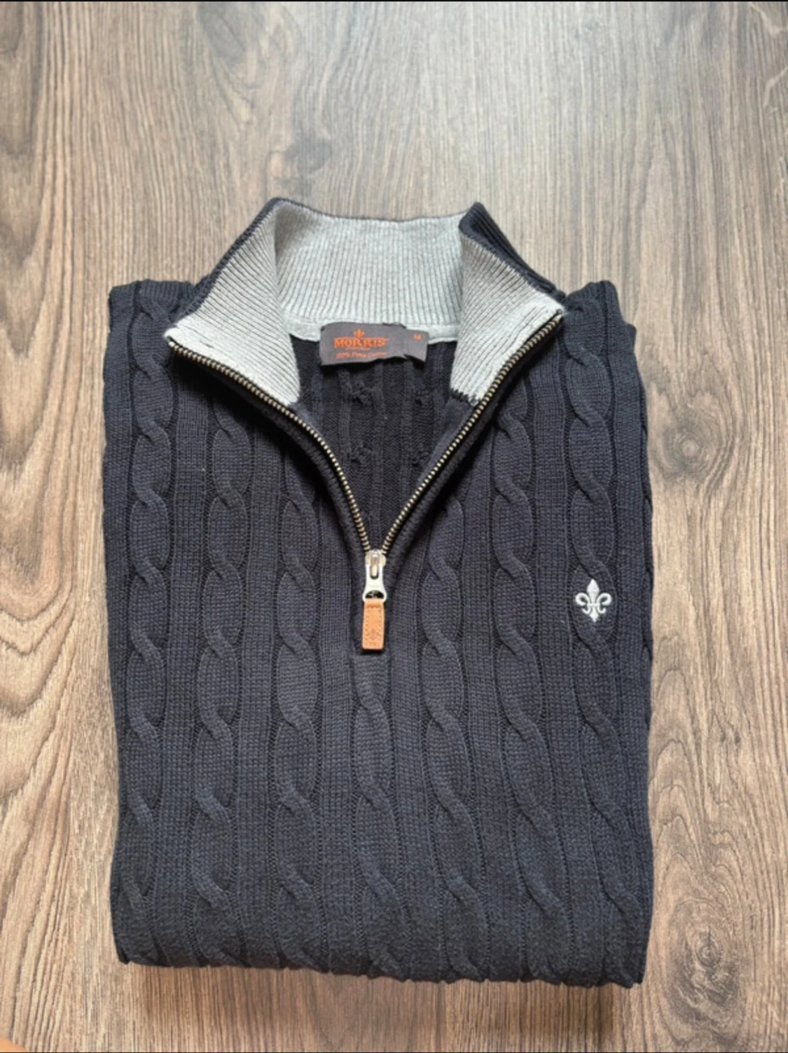 Blå kabelstickad tröja från Morris