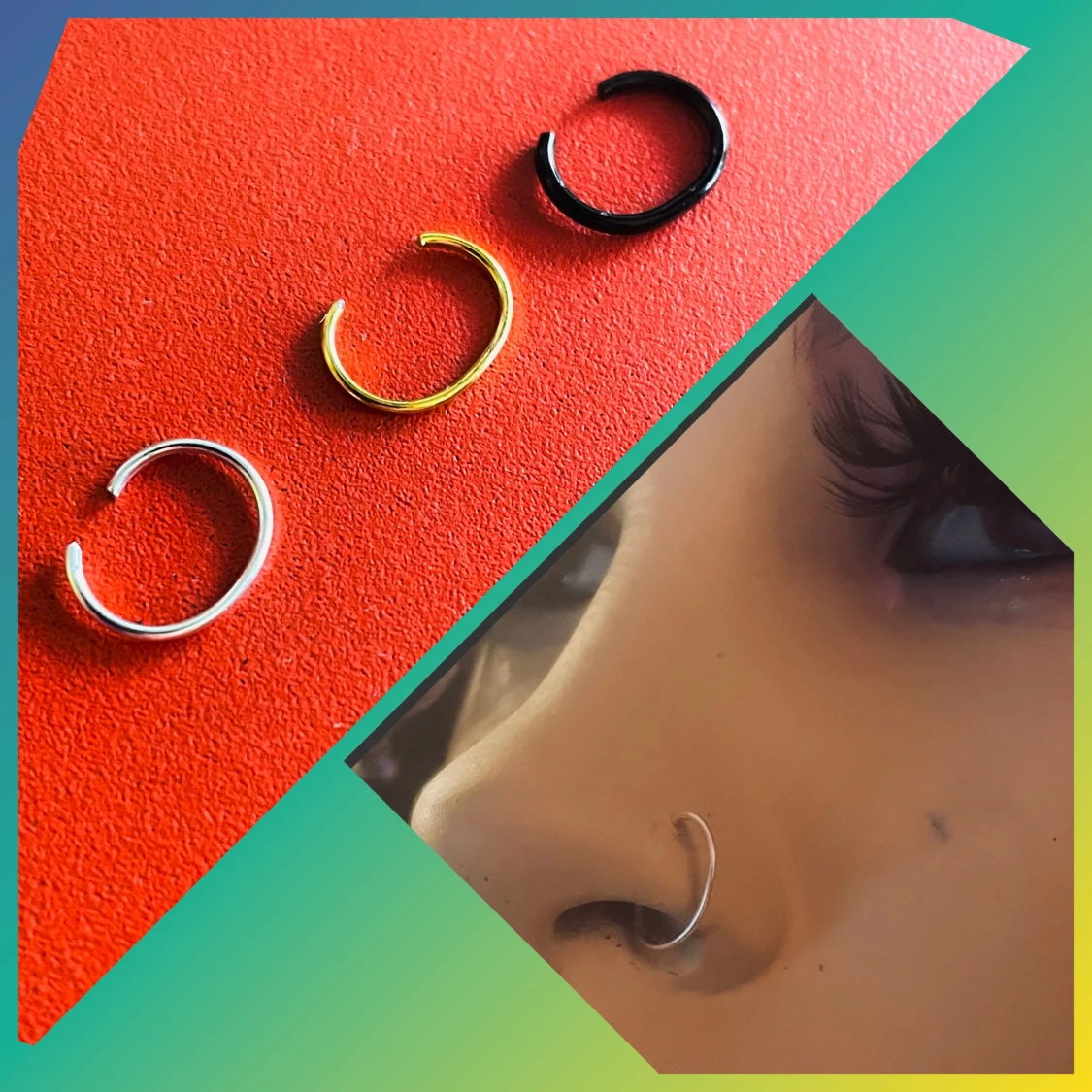 By prisförslag- 3 st Enkla näsringar silver, guld och svart