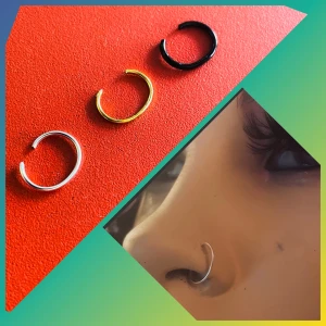 By prisförslag- 3 st Enkla näsringar silver, guld och svart - 3 stilrena och tunna näsringar i olika färger. De är öppna och har en minimalistisk design som passar perfekt för dig som gillar diskreta smycken. Superenkel att bära och matcha med andra accessoarer.