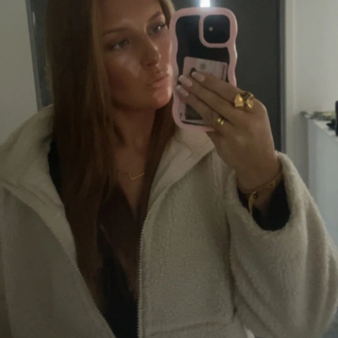 Beige teddyjacka med dragkedja