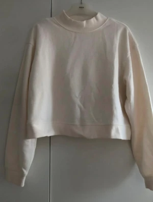 SET! Mjukisbyxa med hoodie från H&M - Säljer en crèmefärgad croppad sweatshirt med hög krage och långa ärmar samt med tillhörande mjukisbyxor med elastisk midja och snörning. Setet har en relax fit som passar perfekt till chill dagar. Enkel och stilren design utan tryck eller mönster. TRÖJAN ÄR I STORLEK M OCH BYXAN I STORLEK XS