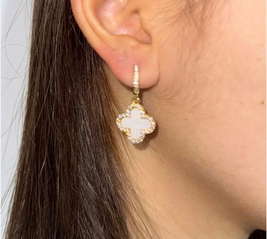 Guld clover pearl hoops örhängen - 2