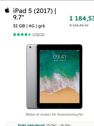 iPad 5 (2017) 9.7" 32GB 4G - Snygg iPad 5 från 2017 med 9.7-tums skärm, 32GB lagring och 4G-stöd. Grå färg, klassisk design och hög användarvänlighet. Perfekt för surf, streaming och appar. 