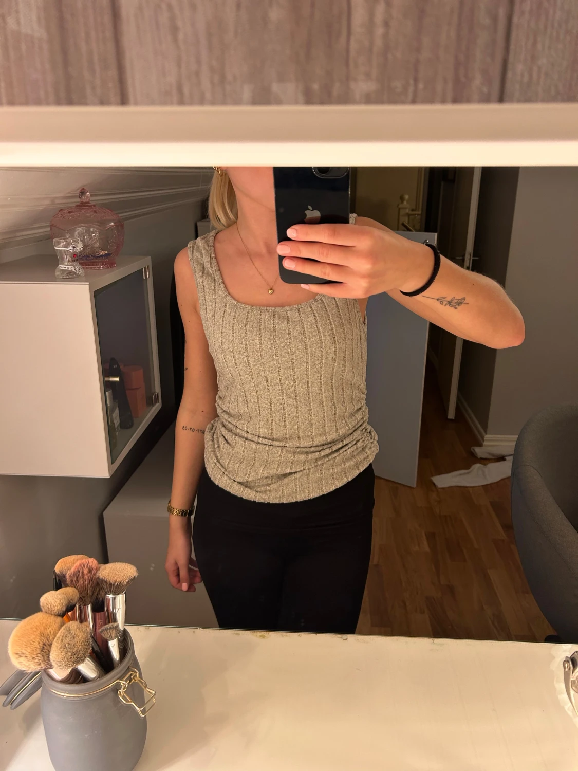 Grå ribbad linnetopp från SHEIN