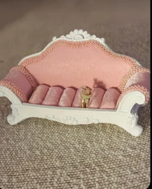 Pink Gift - Star and moon ring with cute sofa ring holder - Moon and star ring with pink sofa ring holder 