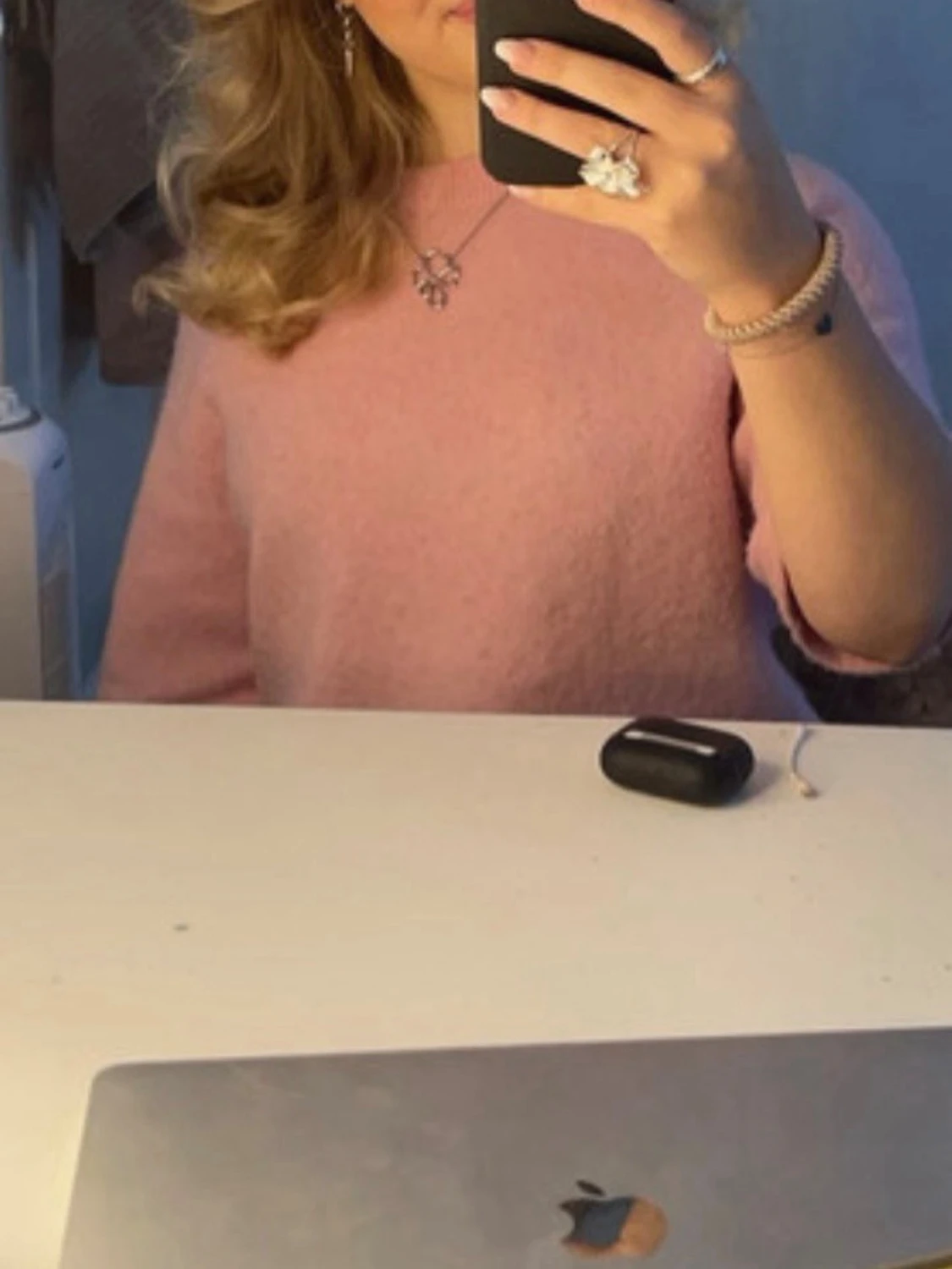 Ljusrosa stickad tröja med halvärm - 1