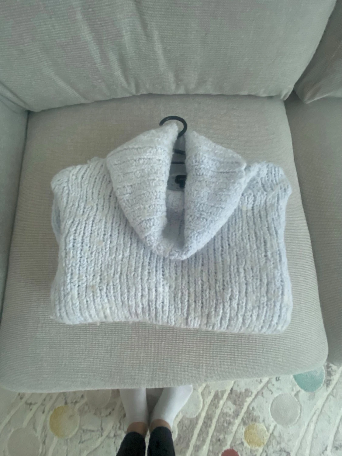 Ljusblå stickad polotröja Lindex M - 4