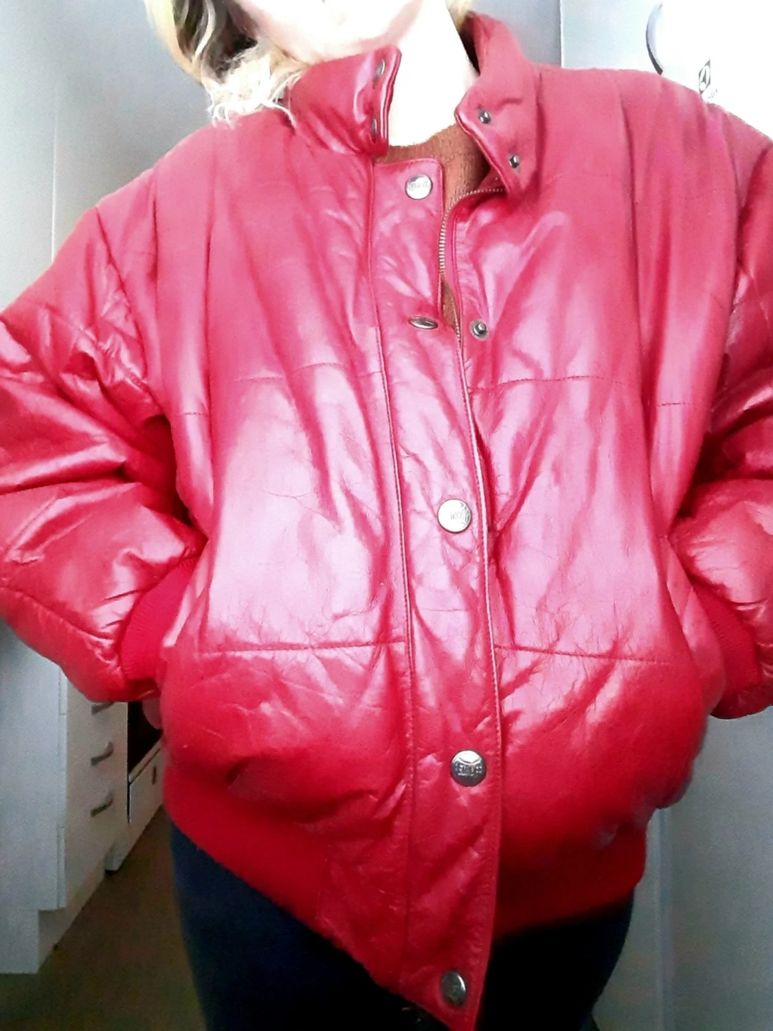 Röd quiltad skinnjacka från Petroff - 3