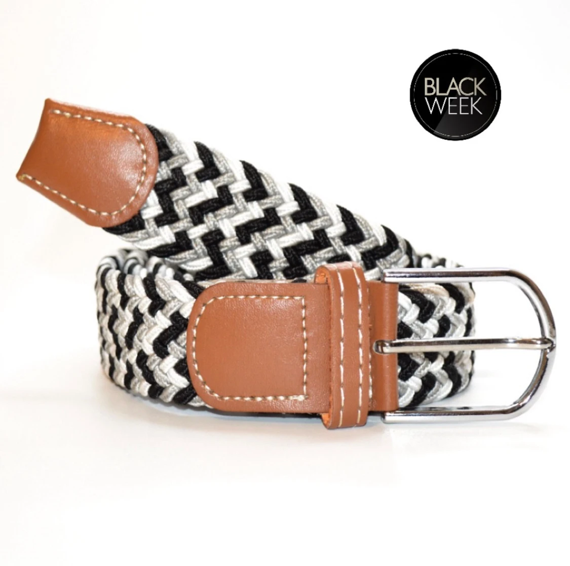Flätat Bälte - SVART, GRÅ, VIT