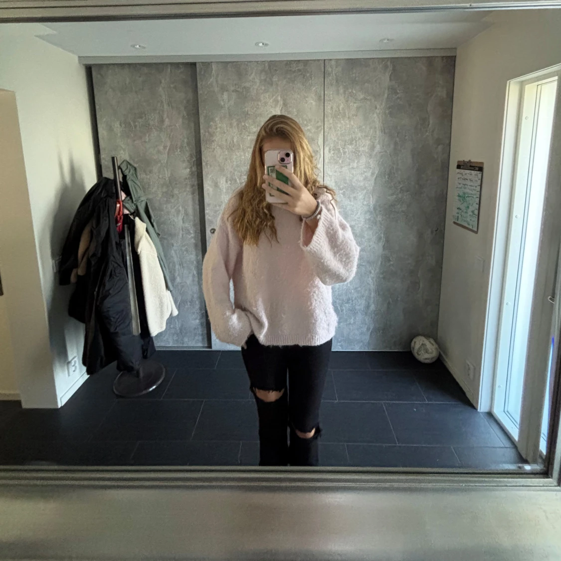 Ljusrosa oversized stickad tröja - 1