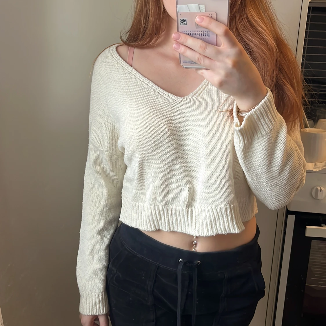 Stickad tröja beige