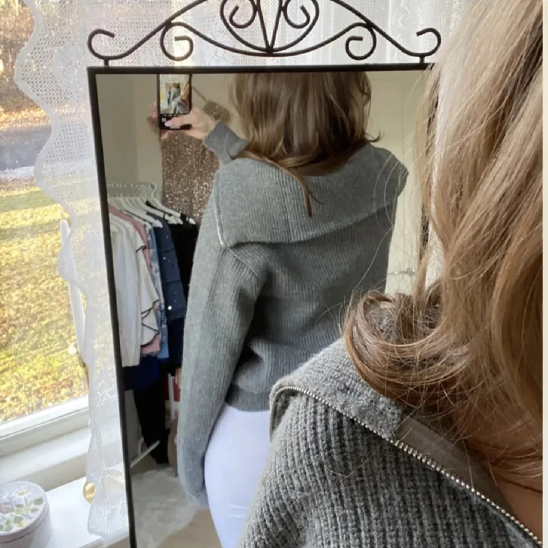 Grå stickad half zip tröja - 1