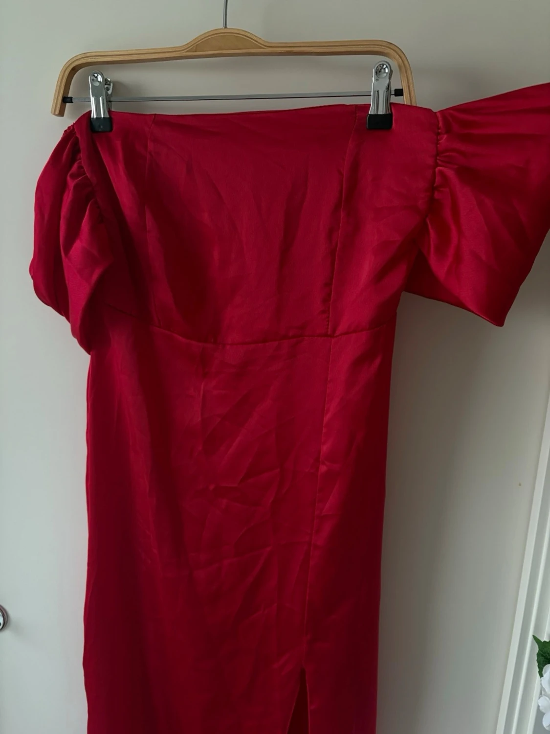 Röd offshoulder långklänning - 3