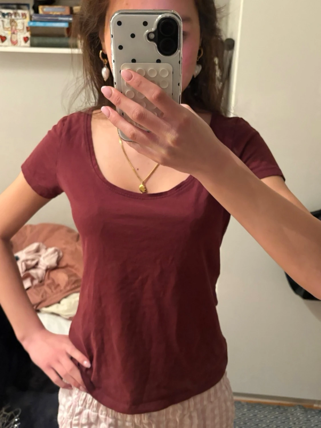 Vinröd kortärmad topp i bomull - 1