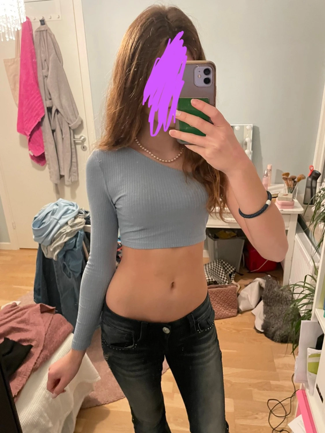 Ljusblå croppad ribbad topp